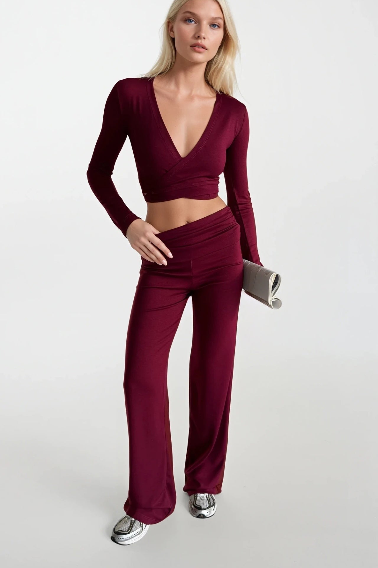 Folded Waist Burgundy Pants