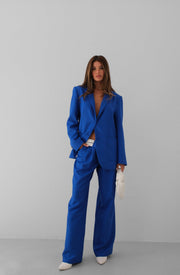 Waist Folded Saxe Blue Trousers Blazer Jacket Set