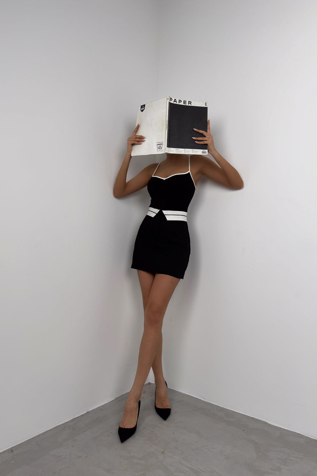Foldover Waist Black Mini Skirt