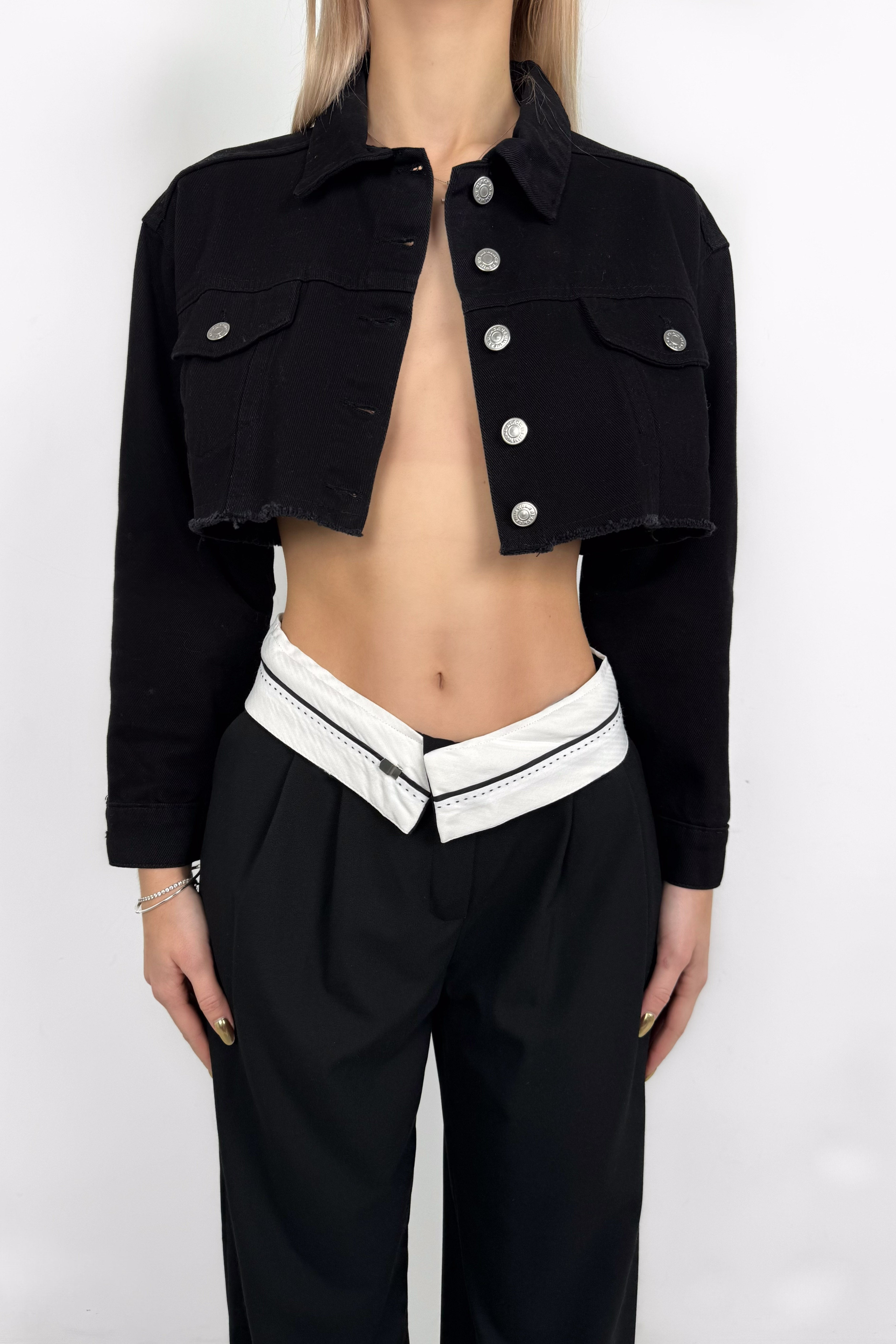 Foldover Waist Black Palazzo Pants