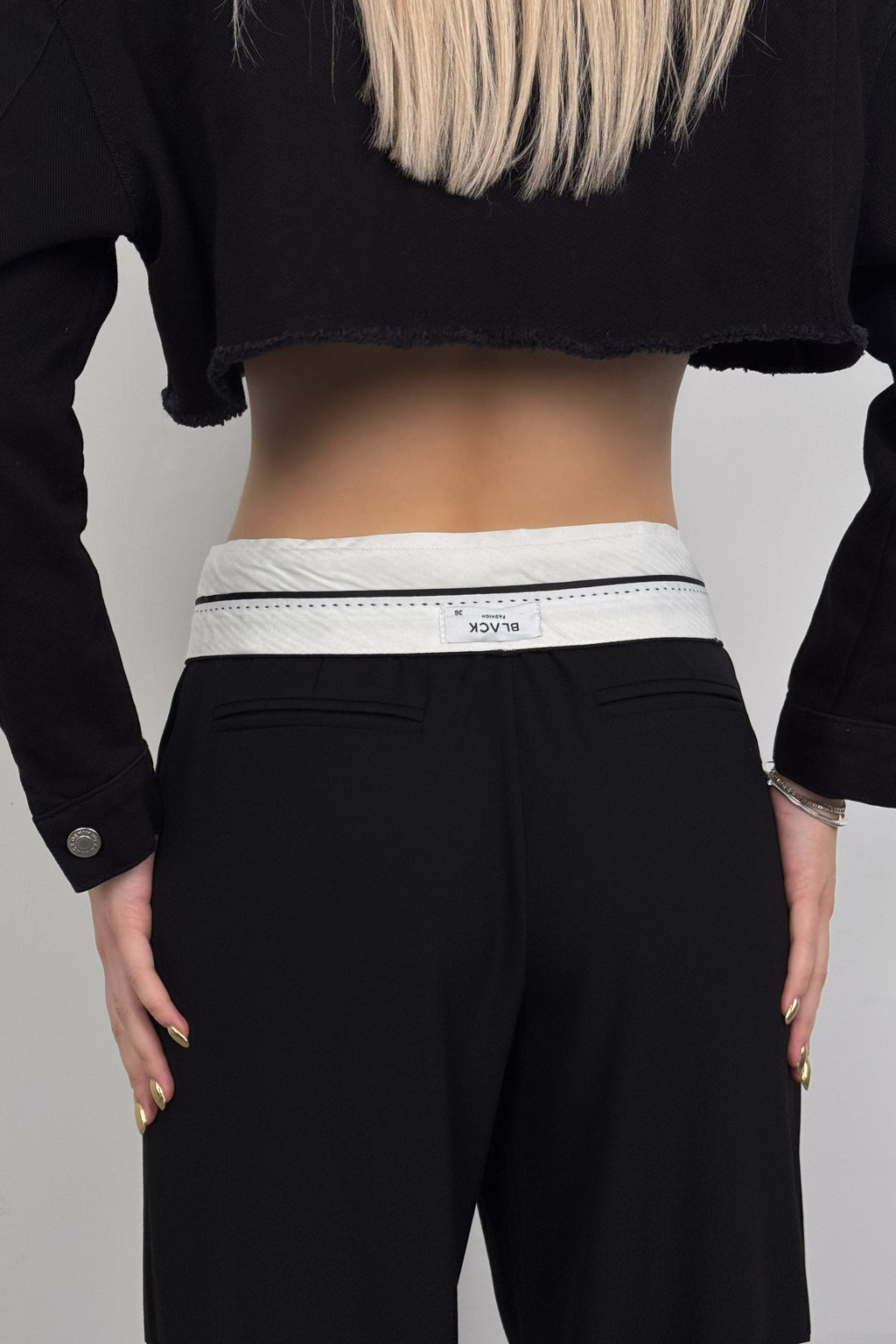 Foldover Waist Black Palazzo Pants