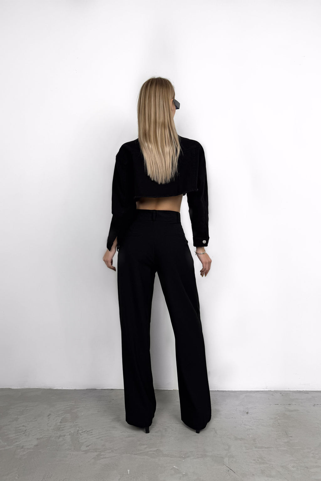 Foldover Waist Black Palazzo Pants