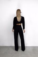 Foldover Waist Black Palazzo Pants