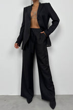 Foldover Waist Black Pants Blazer Jacket Set