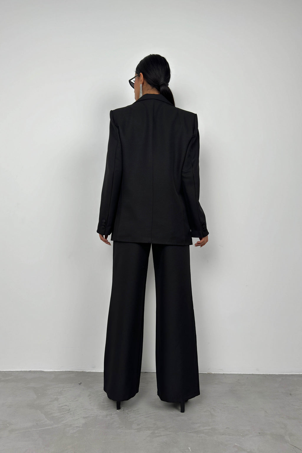 Foldover Waist Black Pants Blazer Jacket Set