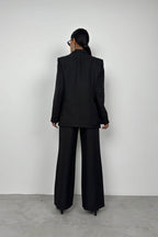Foldover Waist Black Pants Blazer Jacket Set