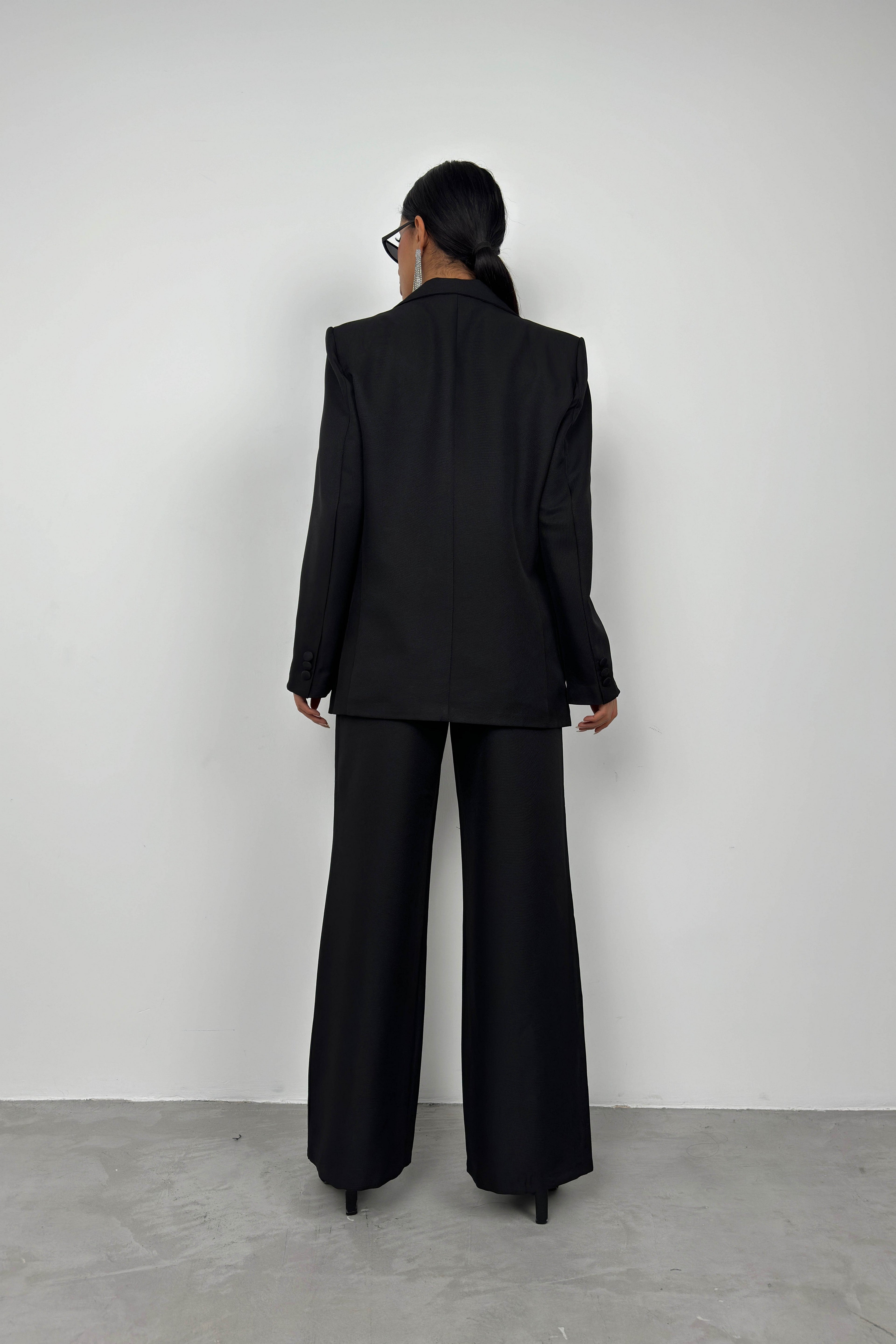 Foldover Waist Black Pants Blazer Jacket Set