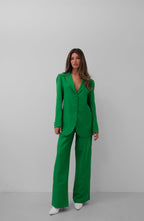 Waist Folded Green Pants Blazer Jacket Set