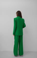 Waist Folded Green Pants Blazer Jacket Set