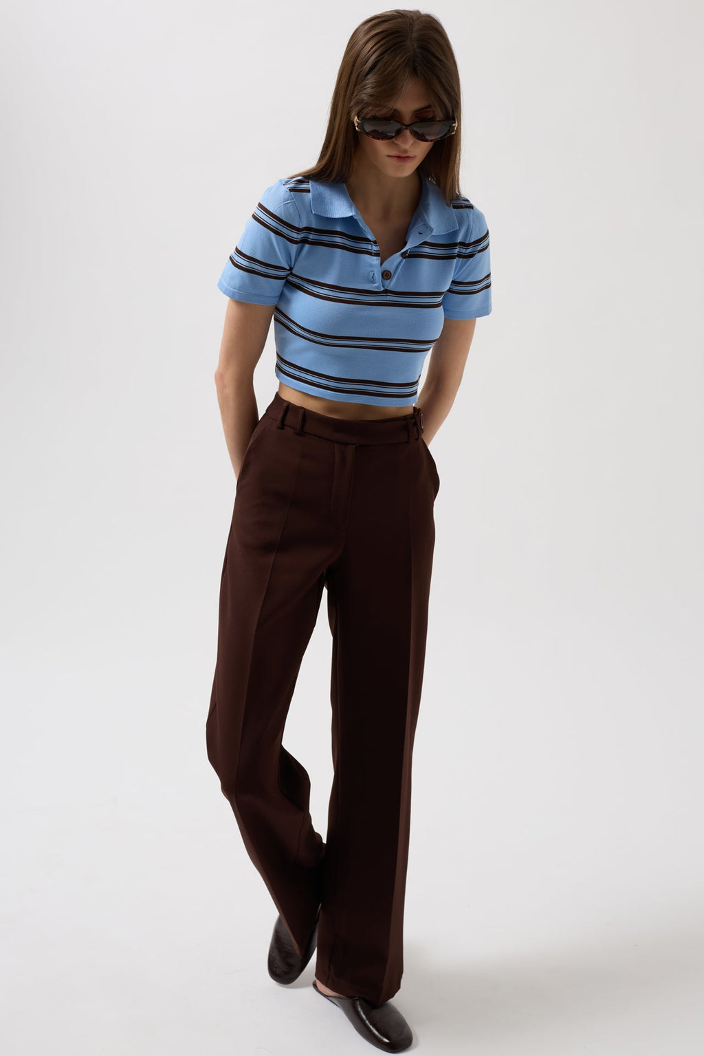 Waist Waist Brown Pants