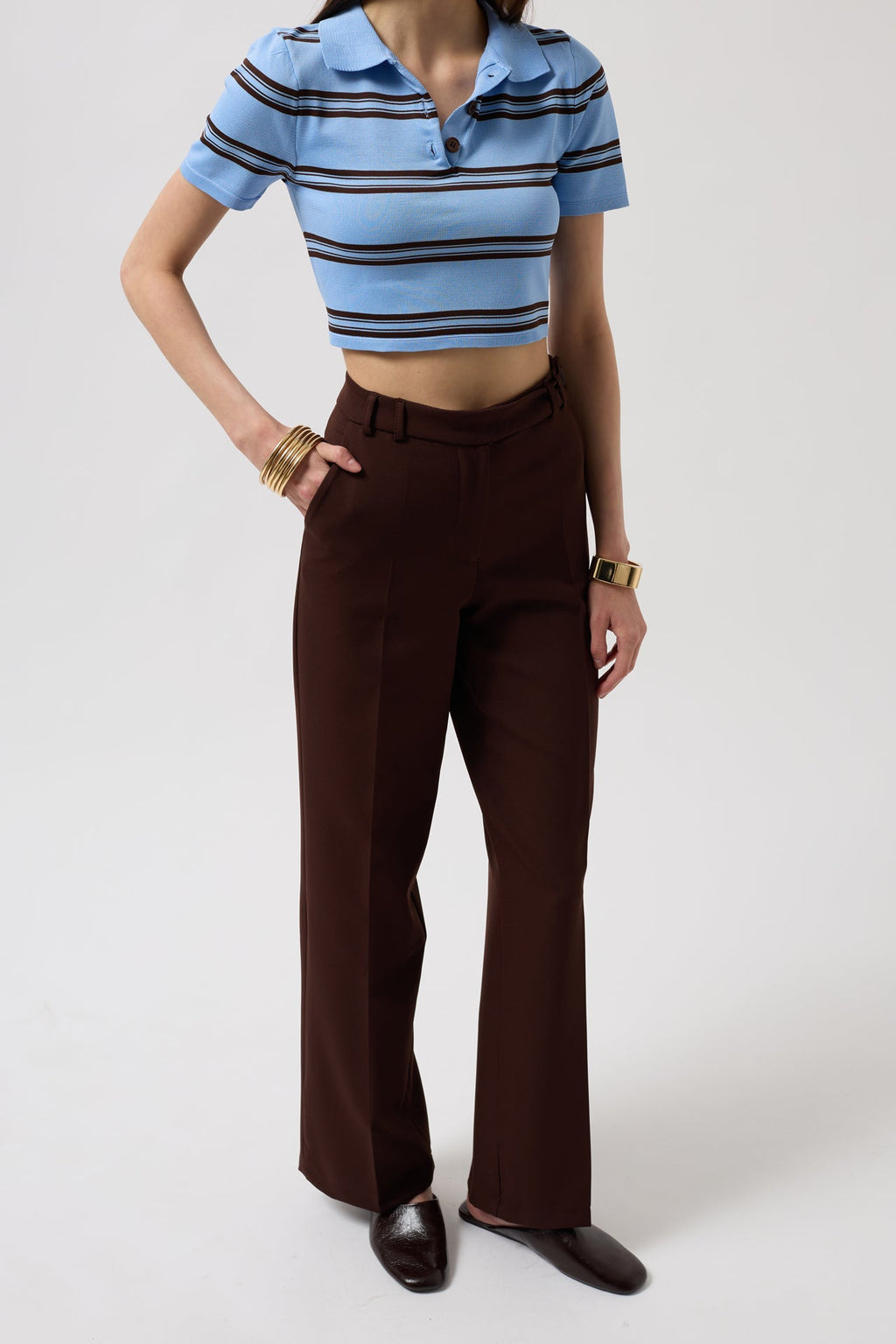 Waist Waist Brown Pants