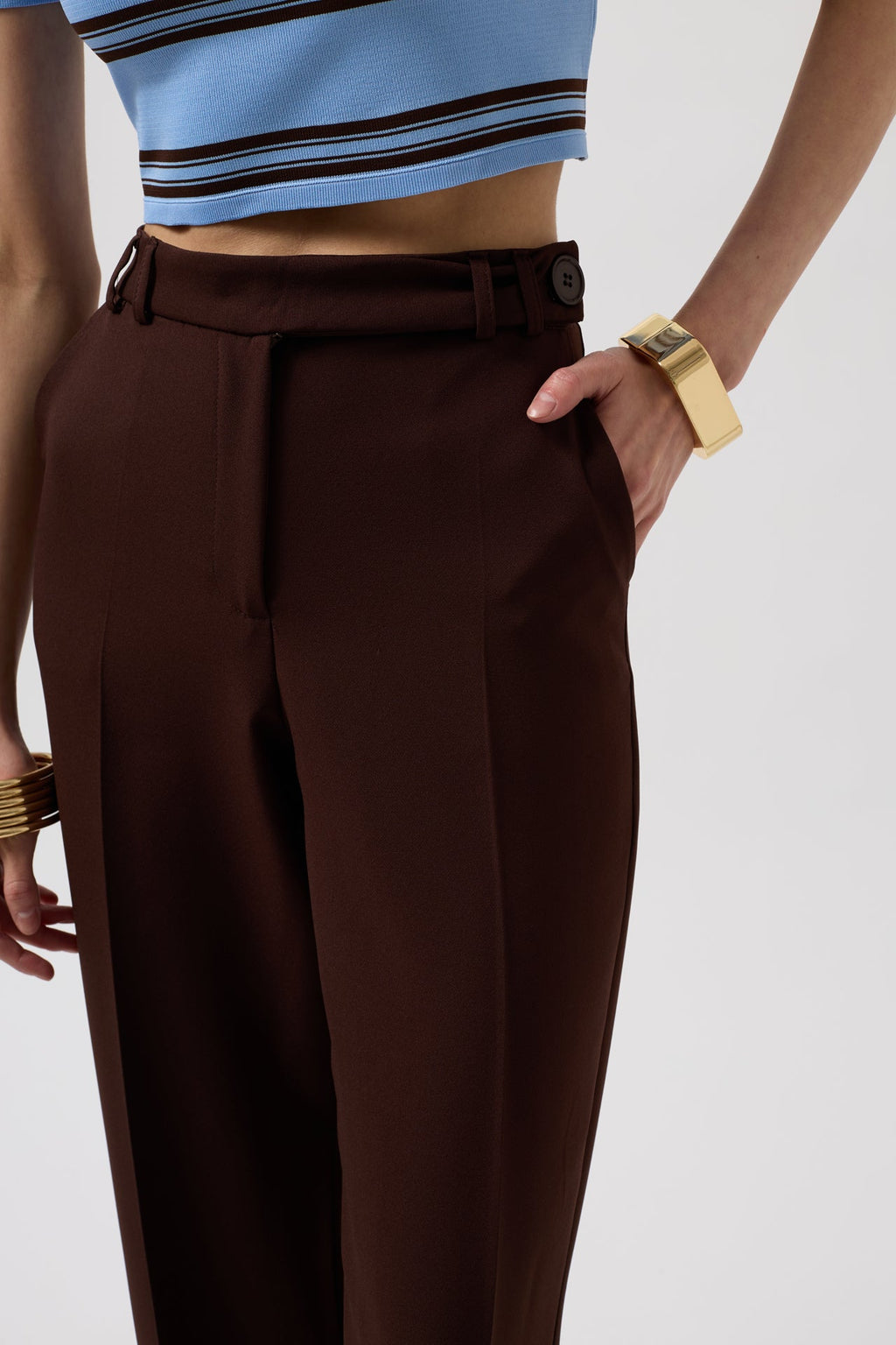 Waist Waist Brown Pants