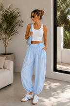 Waist Elastic Detail Modal Blue Balloon Trousers
