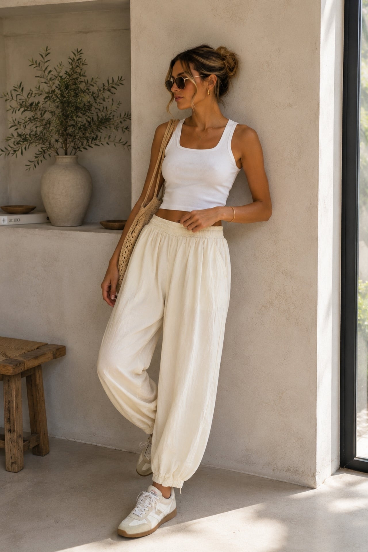 Waist Elastic Detail Modal Yellow Balloon Trousers