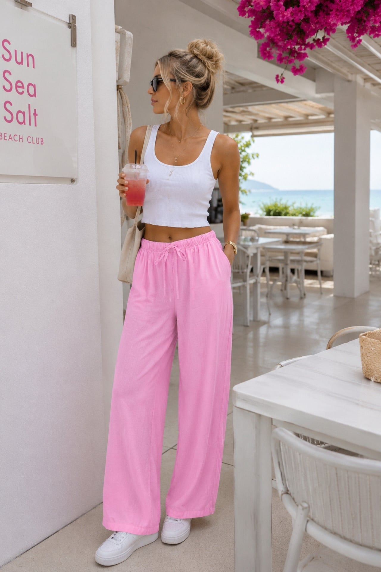 Waist Elastic Detail Pink Modal Trousers