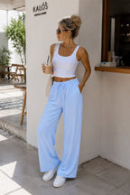 Waist Elastic Detail Blue Modal Trousers