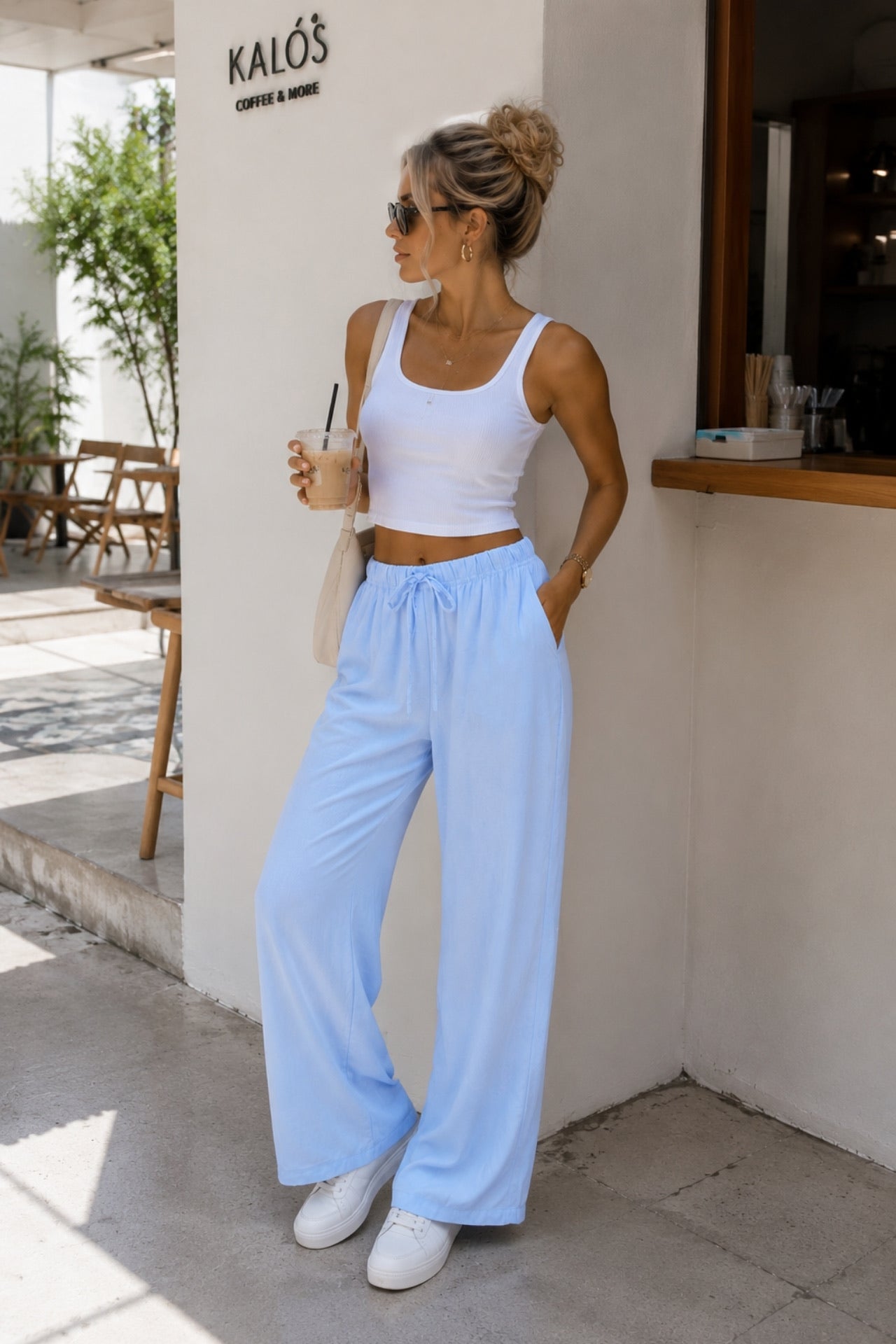 Waist Elastic Detail Blue Modal Trousers