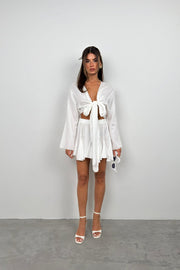 White Knee Length Skirt with Elastic Waist