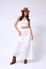White Maxi Skirt with Elastic Waist