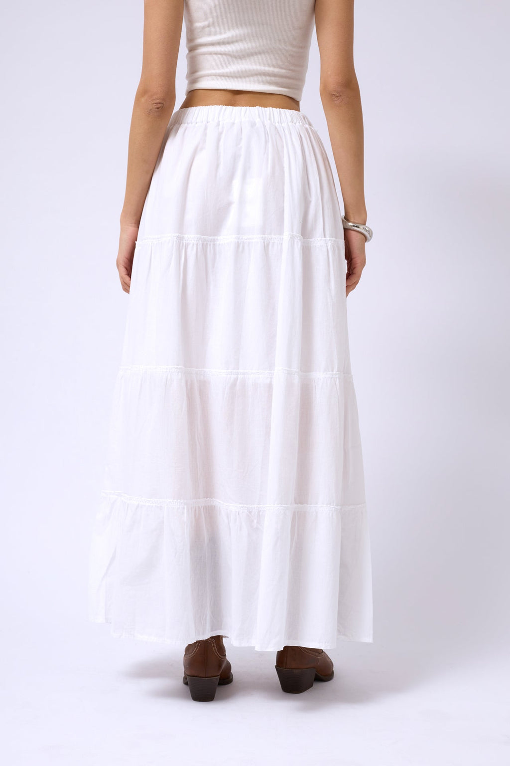 Elastic Waist White Maxi Skirt