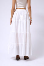 Elastic Waist White Maxi Skirt