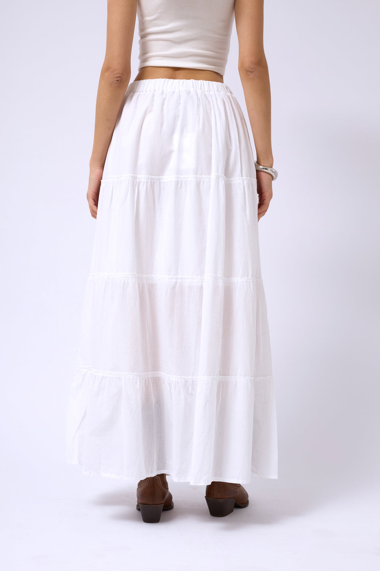 Elastic Waist White Maxi Skirt