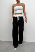 Elastic Waist Boxer Detail Black Pants