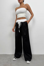 Elastic Waist Boxer Detail Black Pants