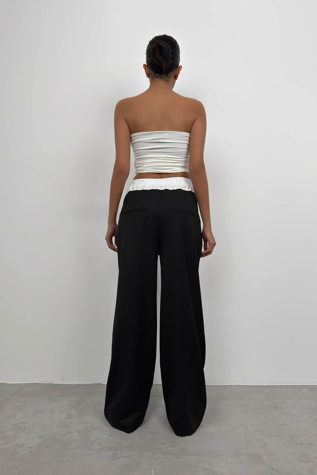 Elastic Waist Boxer Detail Black Pants