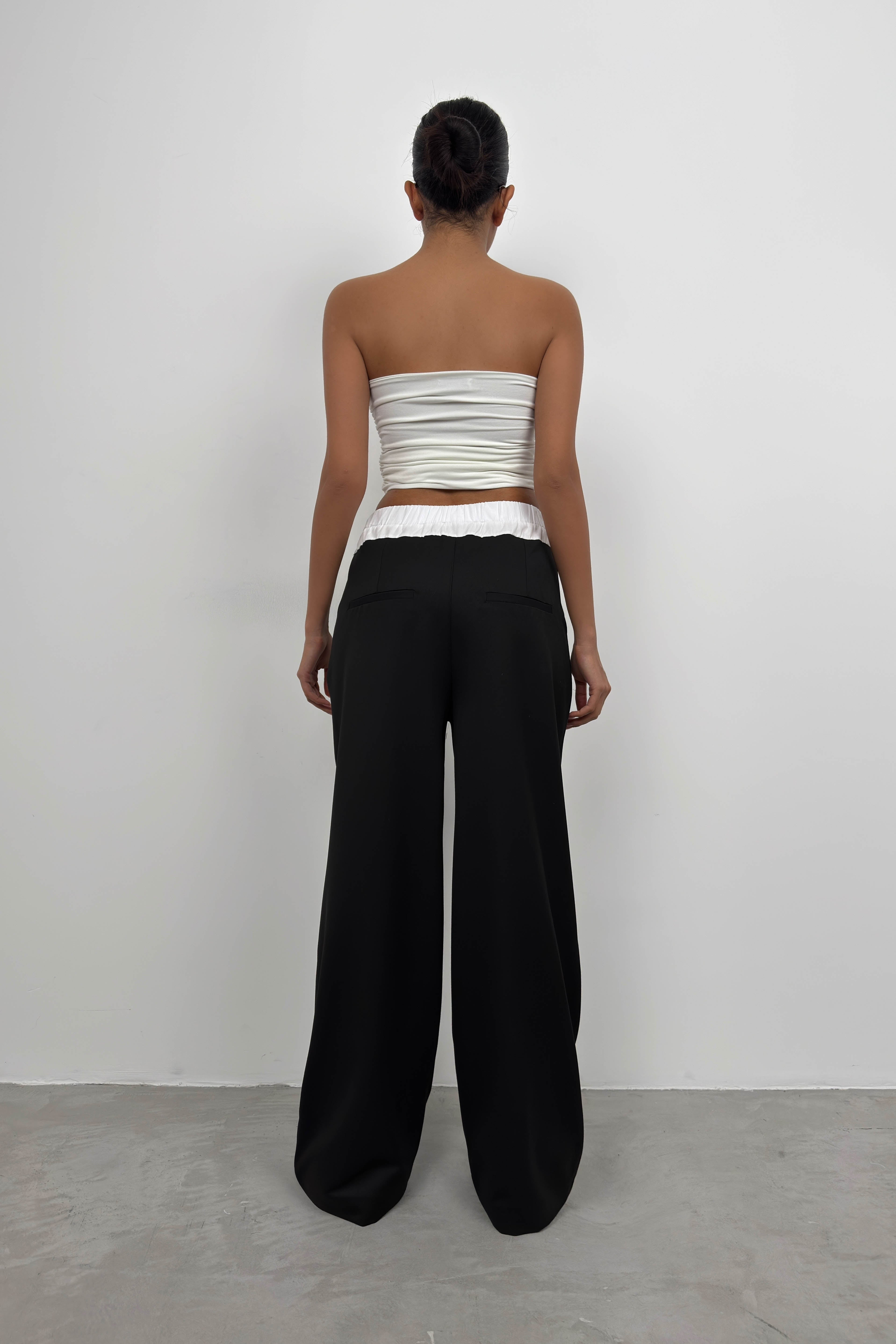 Elastic Waist Boxer Detail Black Pants