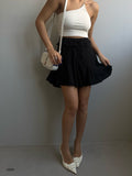 Waist Elastic Black Pleated Skirt