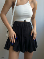 Waist Elastic Black Pleated Skirt