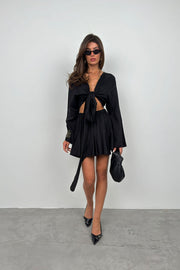 Black Knee Length Skirt with Elastic Waist