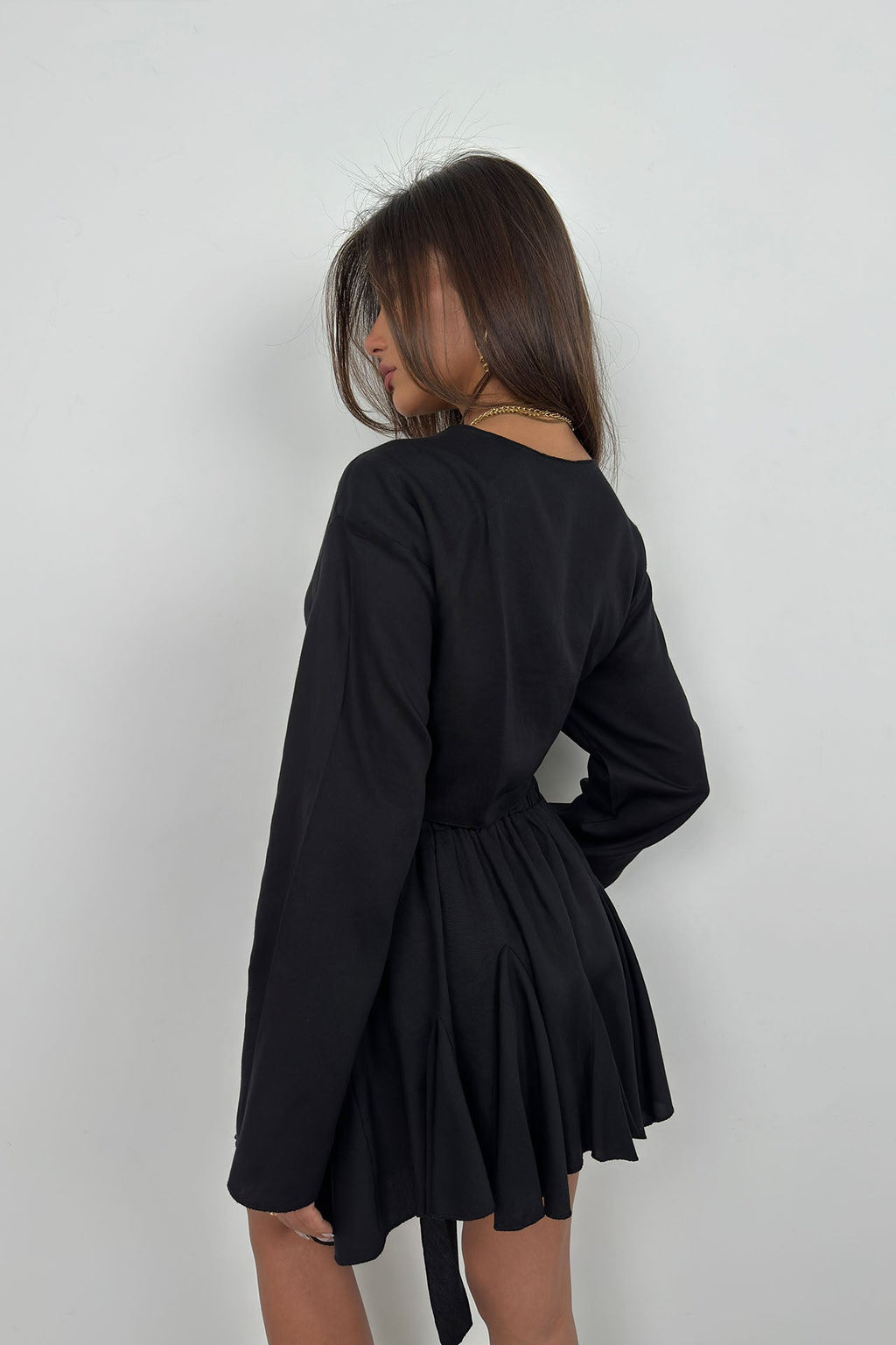 Elastic Waist Black Flared Skirt