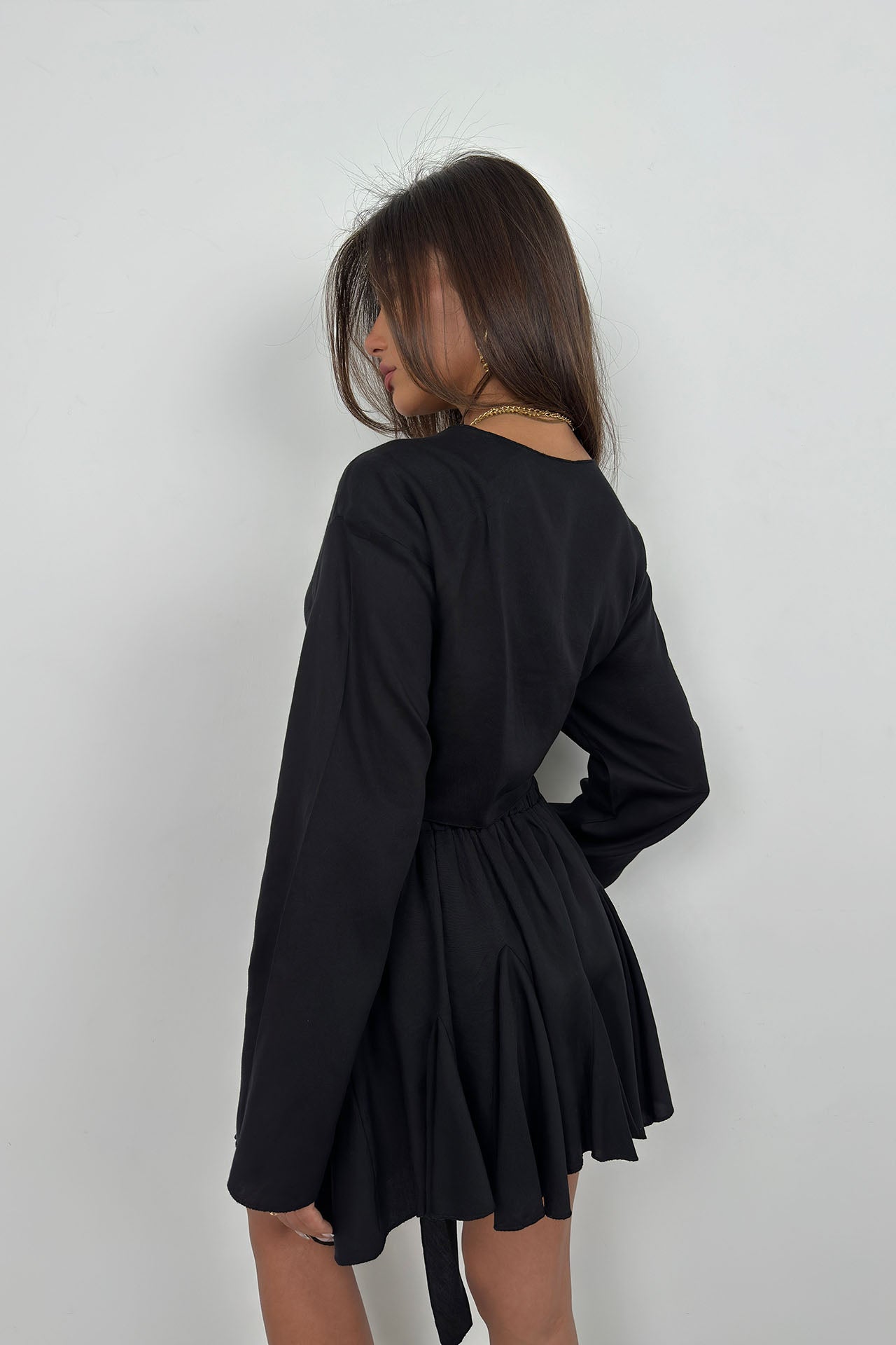 Elastic Waist Black Flared Skirt