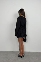 Elastic Waist Black Flared Skirt