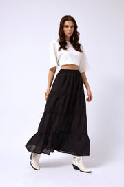 Elastic Waist Black Maxi Skirt