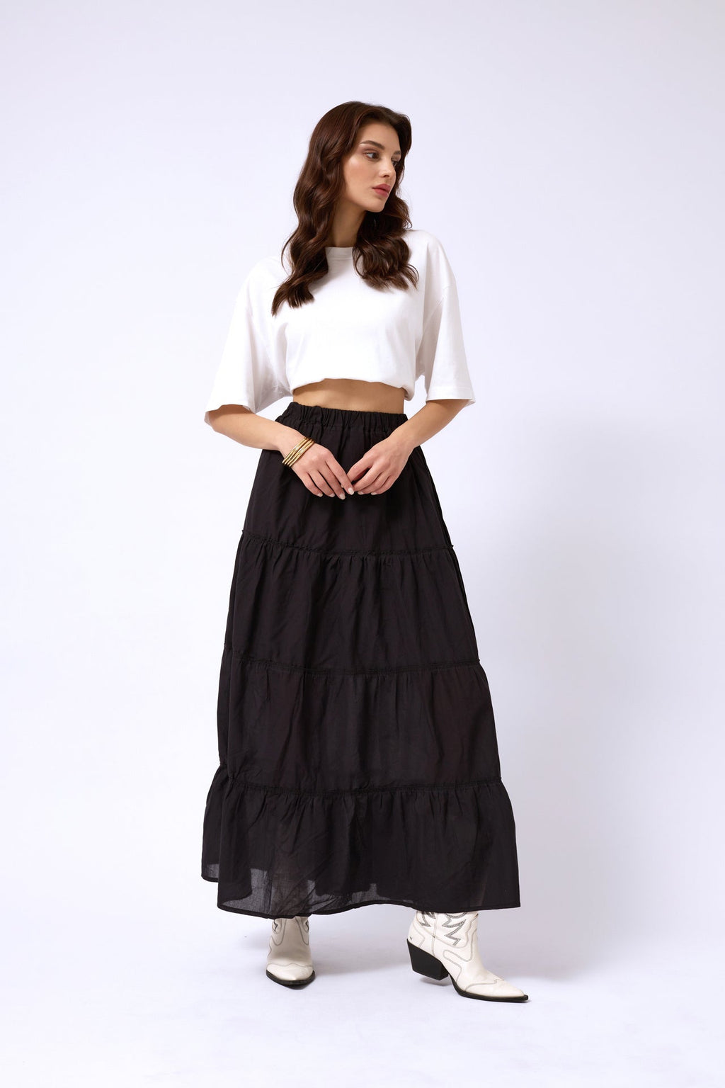 Elastic Waist Black Maxi Skirt