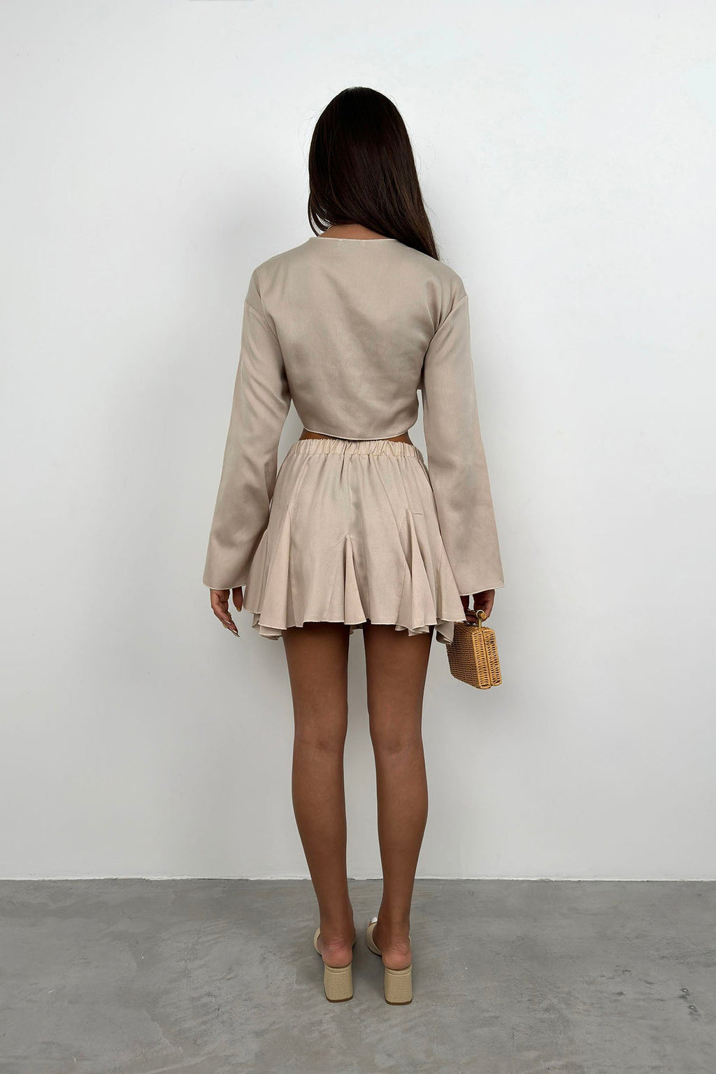 Elastic Waist Stone Flared Skirt