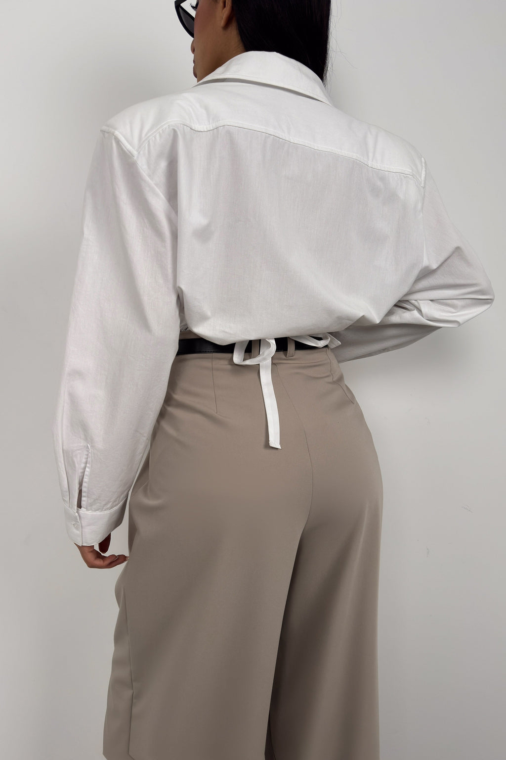 Waist-Fitted Shoulder-Padded White Shirt
