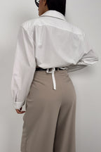 Waist-Fitted Shoulder-Padded White Shirt