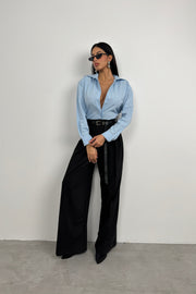 Waist-Strapped Padded Blue Shirt