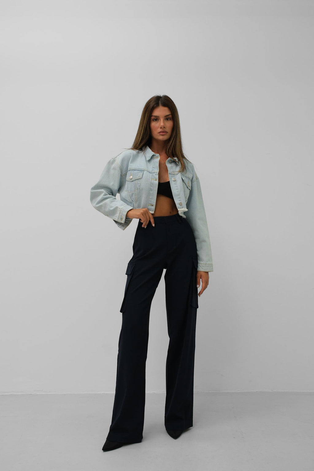 Seamless Waist Hem Light Blue Denim Jacket