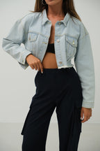 Seamless Waist Hem Light Blue Denim Jacket