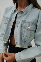 Seamless Waist Hem Light Blue Denim Jacket