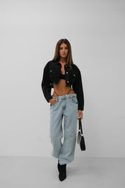 Seamless Waist Gray Denim Jacket