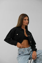 Seamless Waist Hem Gray Denim Jacket