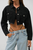 Seamless Waist Hem Gray Denim Jacket
