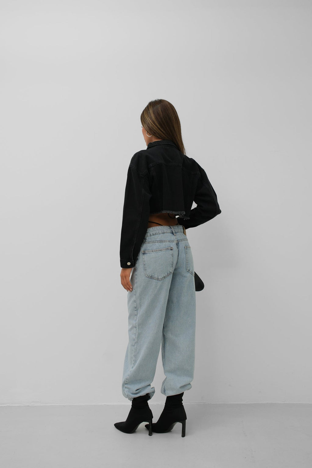 Seamless Waist Hem Gray Denim Jacket