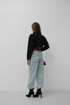 Seamless Waist Hem Gray Denim Jacket